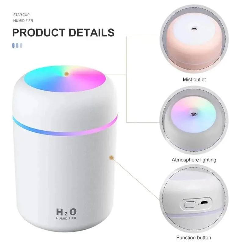 300ml LED Air Humidifier Portable Ultrasonic Colorful Light